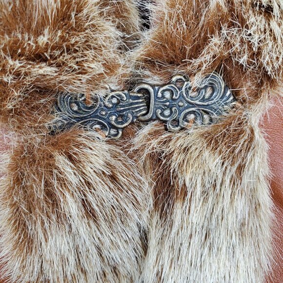 One Girl Who Brown Leather Y2K Western Fur Afghan Penny Lane Jacket Coat MobWife - Picture 6 of 13